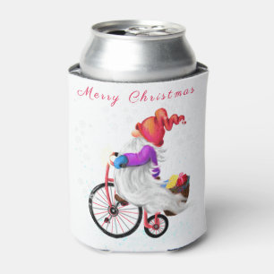 Porta-lata Feliz Natal - Gnomo Engraçado com Bicicleta e Pre