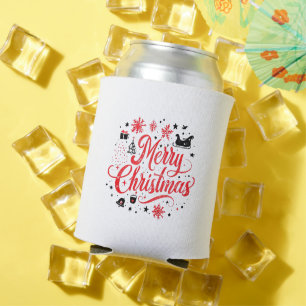 Porta-lata Feliz Natal Moderno Design Vermelho e Branco