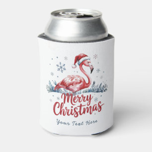 Porta-lata Feliz Natal Rosa Flamingo Personalizado
