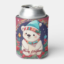Porta-lata Feliz Natal Urso Polar Branco