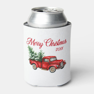 Porta-lata Feliz Natal Watercolor Vintage Red Truck Data 