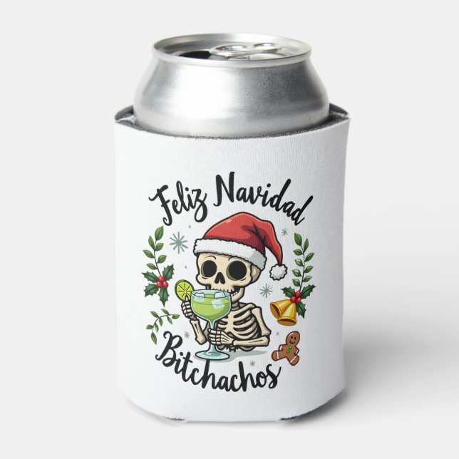 Porta-lata Feliz Navidad Bitchachos Funny Skull Spanish Merry (Can Front)