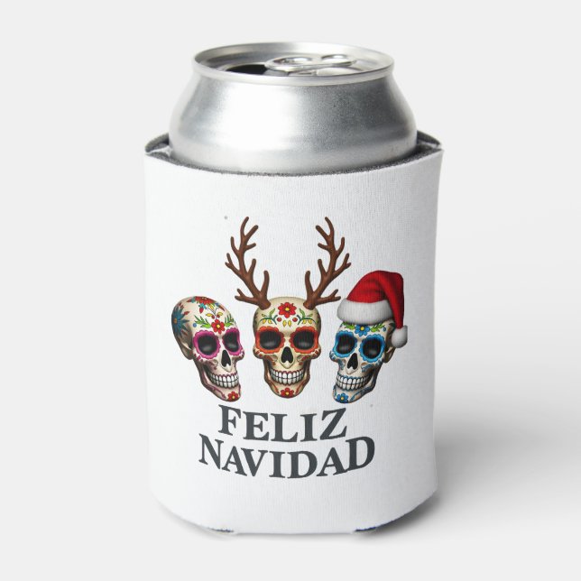 Porta-lata Feliz Navidad Sugar Skulls Reindeer Santa Mexican  (Can Front)