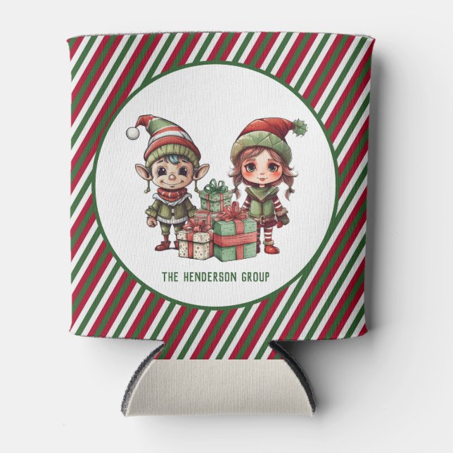 Porta-lata Feriado de Nome Personalizado do Elf Natal (Frente)