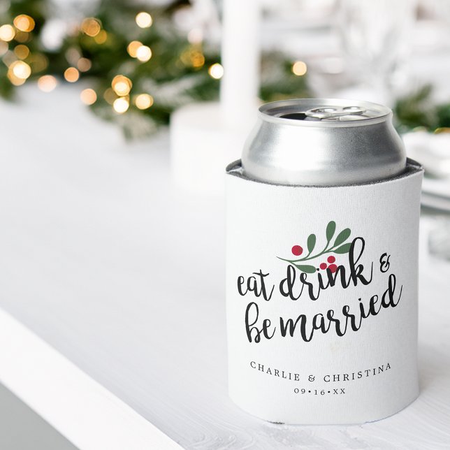 Porta-lata Férias Coma Beba e Case Bagas de Natal (Holiday Eat Drink and Be Married Can Cooler)