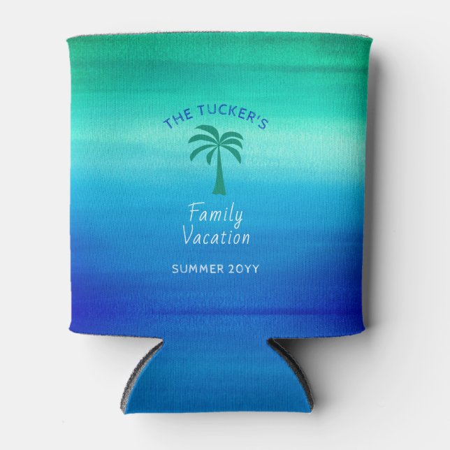 Porta-lata Férias Tropicais da Família de Verão de Palm Tree  (Frente)