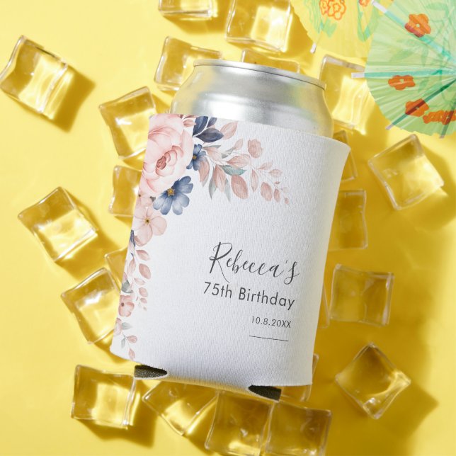 Porta-lata Festa de aniversário 75ª Floral rosa (Verão in situ)
