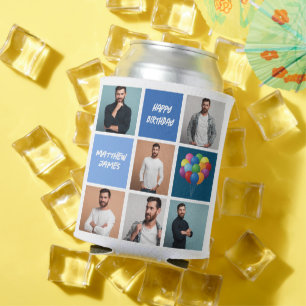 Porta-lata Festa de aniversário Azul de Colagem de Fotos Pers