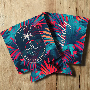 Porta-lata Festa de Aniversário da Praia Palm tree deixa o so