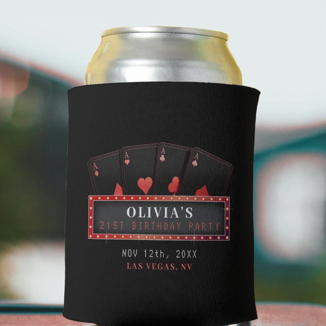 Porta-lata Festa de aniversário de 21 anos de Ataque Vermelho (Poker Aces Red & Black 21st Birthday Party Can Cooler
)