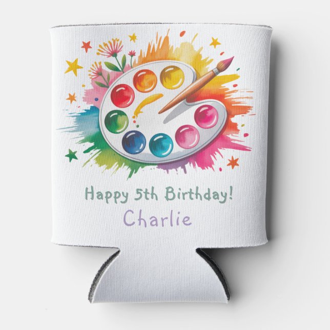 Porta-lata Festa de aniversário de Arte da Paleta de Pintura  (Frente)