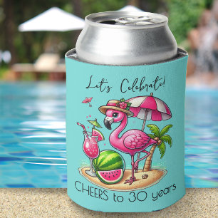 Porta-lata Festa de Aniversário de Verão com Flamingo Rosa