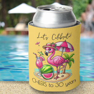 Porta-lata Festa de Aniversário de Verão com Flamingo Rosa