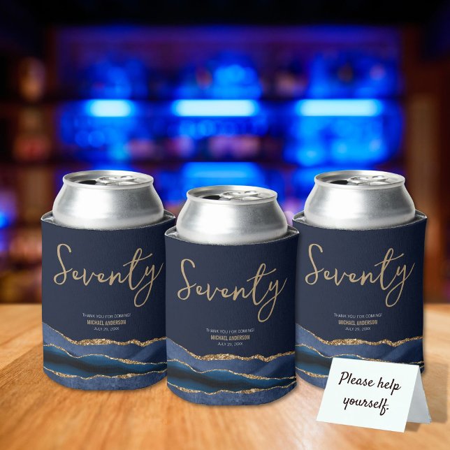 Porta-lata Festa de aniversário Elegante Agate Dourado Azul (Criador carregado)