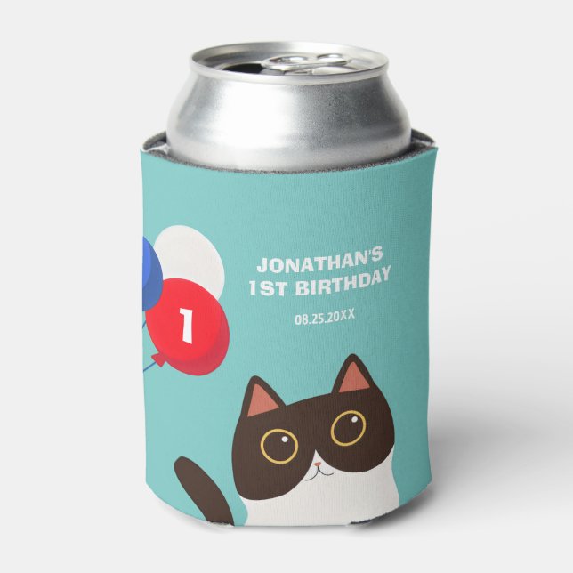 Porta-lata Festa de aniversário infantil balão Cool Cat (Can Front)