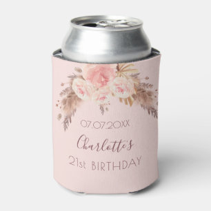 Porta-lata Festa de aniversário pampas gramíneas blush rosa