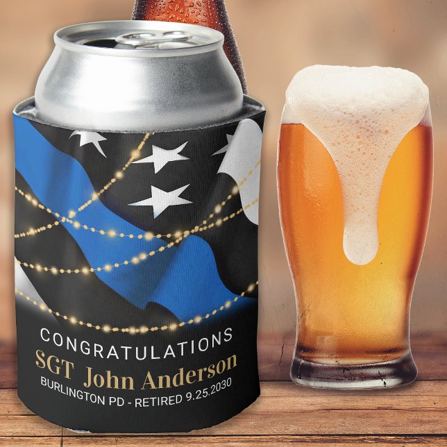 Porta-lata Festa de aposentadoria policial Dourada linha azul (Criador carregado)