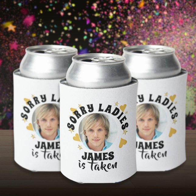 Porta-lata Festa de Despedida de Solteira Personalizada com F (Personalized Bachelorette Party Grooms Face Photo Can Cooler)