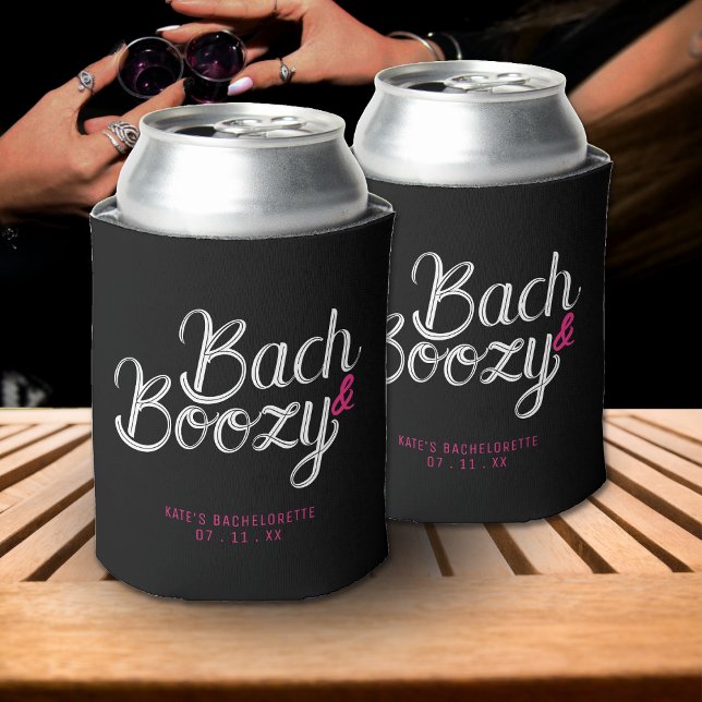 Porta-lata Festa de Despedida de Solteira Rosa e Preto Bach & (Bach & Boozy Black & Pink Bachelorette Party Can Cooler
)