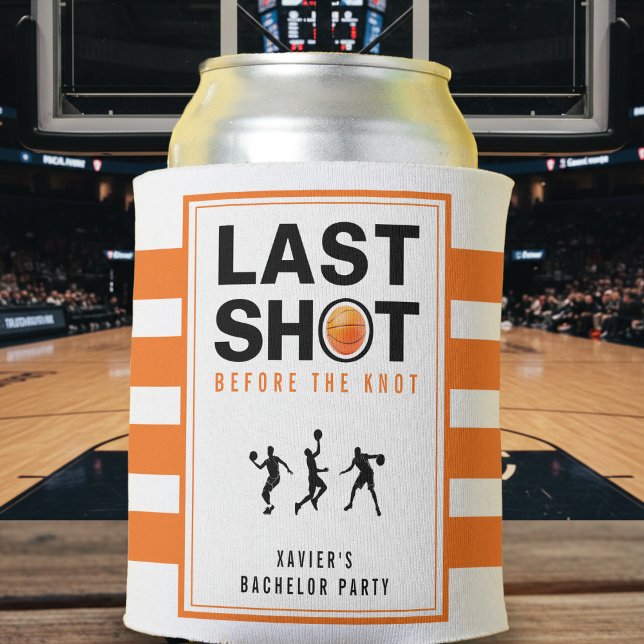 Porta-lata Festa de Despedida de Solteiro de Basquete Último  (Basketball Bachelor Party Last Shot Orange Striped Can Cooler
)