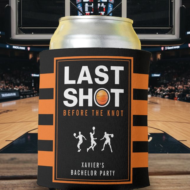 Porta-lata Festa de Despedida de Solteiro de Basquete Último  (Basketball Bachelor Party Last Shot Orange Striped Can Cooler
)