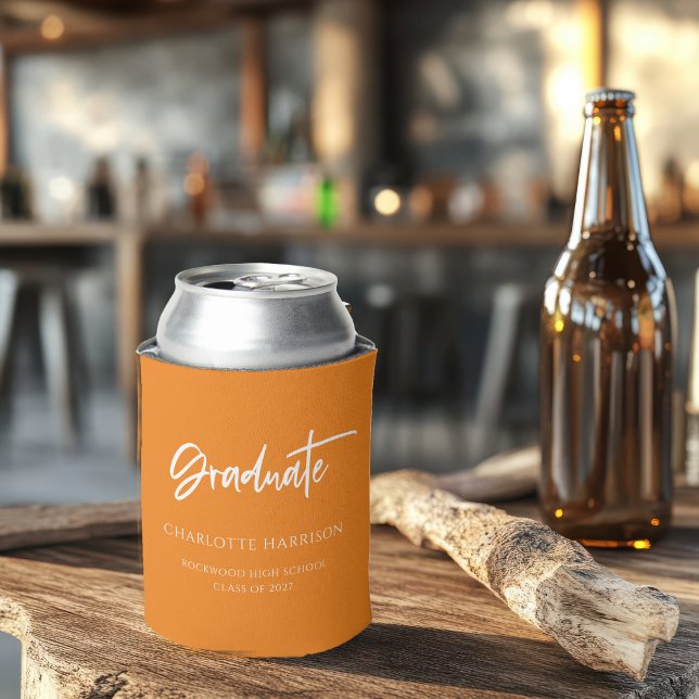 Porta-lata Festa de formatura branca e laranja personalizada (Criador carregado)