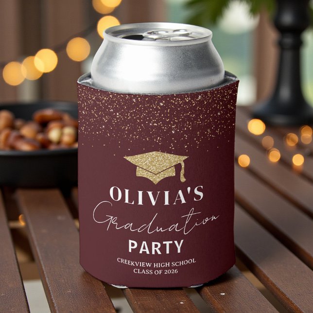 Porta-lata Festa de Graduação Personalizada Burgundy Escuro (Criador carregado)