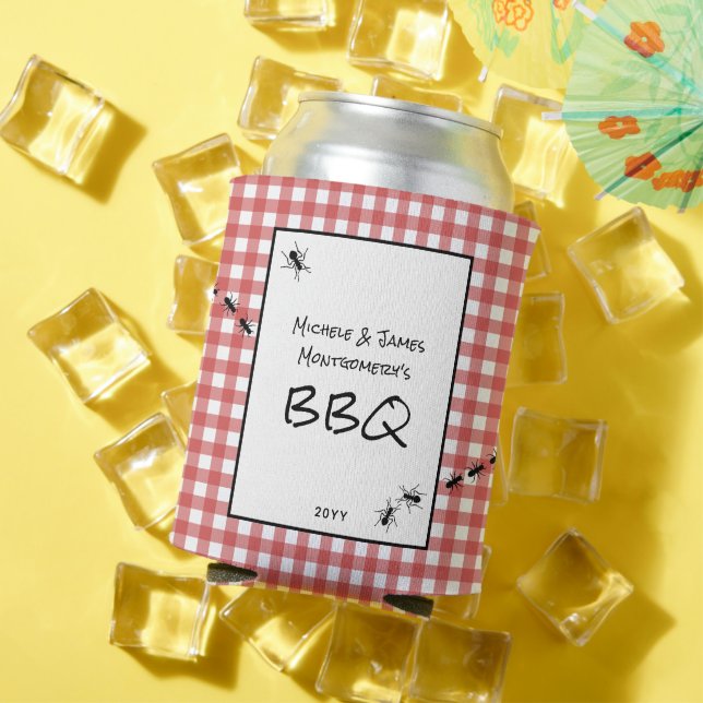 Porta-lata Festa de Picnic do CHURRASCO das Formigas Gingham  (Verão in situ)