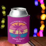 Porta-lata Festa de Praia Personalizada de Quebra de Primaver<br><div class="desc">Este pôr do sol de uma palmeira rosa tropical giro pode resfriar é a adição perfeita a uma festa de primavera com os seus amigos universitários ou a um navio de cruzeiro divertido para tirar férias com a família. Personalize um conjunto de refrigeradores personalizados para o seu grupo a ir...</div>