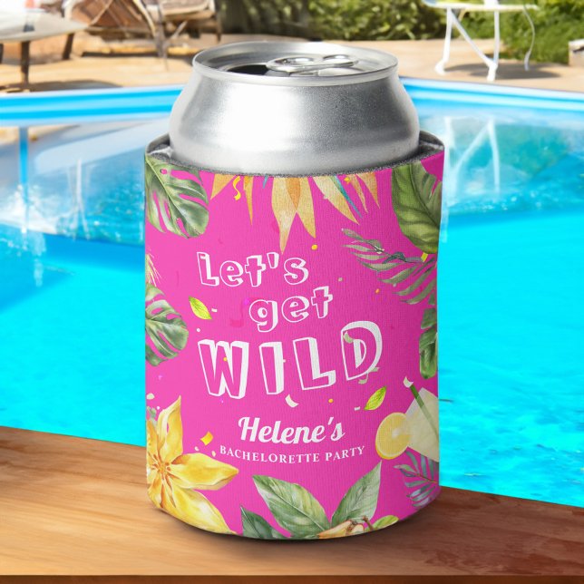 Porta-lata Festa de solteira Rosa Tropical Divertida (Fun Tropical Pink Bachelorette Party Can Cooler)