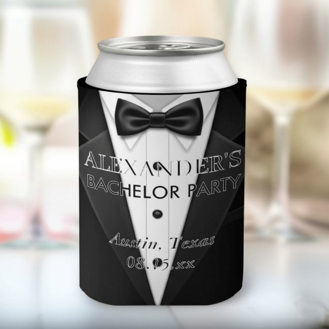 Porta-lata Festa de Solteiro estilo Tuxedo Personalizada  (Criador carregado)