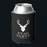 Porta-lata Festa Personalizada do Black and White Stag<br><div class="desc">Os resfriadores personalizáveis preto e branco podem apresentar tipografia clássica com ícone de stag. Perfeito como presente personalizado e favores para festas de escadas e despedidas.</div>