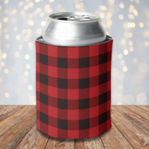 Porta-lata festa xadrez búfalo vermelho lenhador inverno rúst
