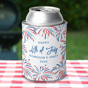 Porta-lata Festivo moderno Fireworks, Texto personalizado 4 d