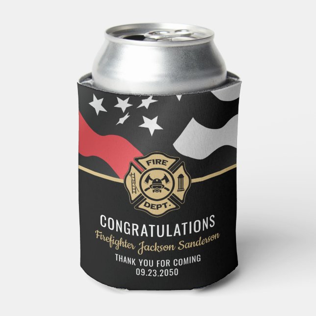 Porta-lata Firefighter Retirement Red Line Flag Fireman (Can Front)