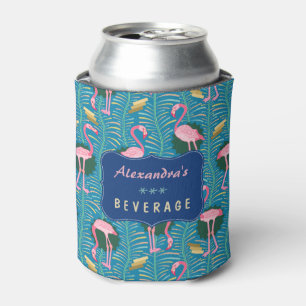 Porta-lata Flamingo Birds 20s Deco Ferns Padrão Azul Persona