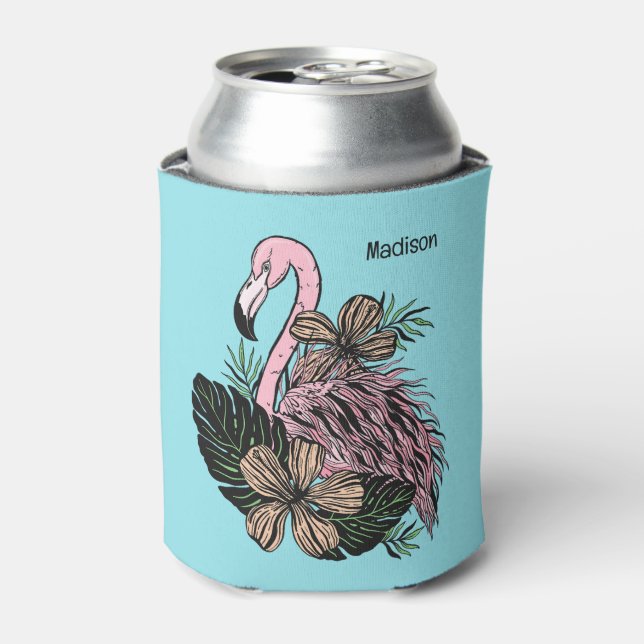 Porta-lata Flamingo Cor-de-Cor e Nome Personalizado (Can Front)