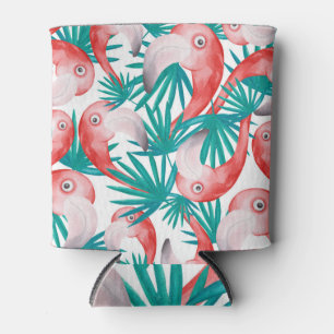 Porta-lata flamingo desenhado à mão: padrão sem costura de aq