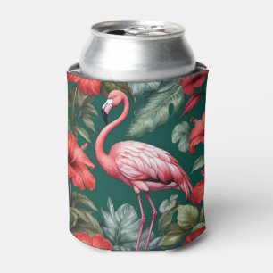 Porta-lata Flamingo Hibiscus Flores Emerald Green