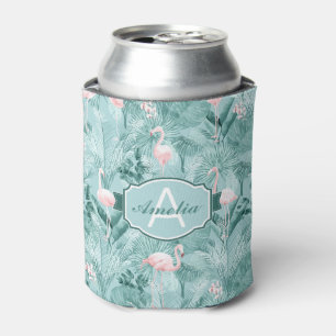 Porta-lata Flamingo Orchid Tropical Pattern Teal ID868