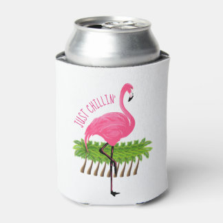 Porta-lata Flamingo Rosa Com Palmeiras