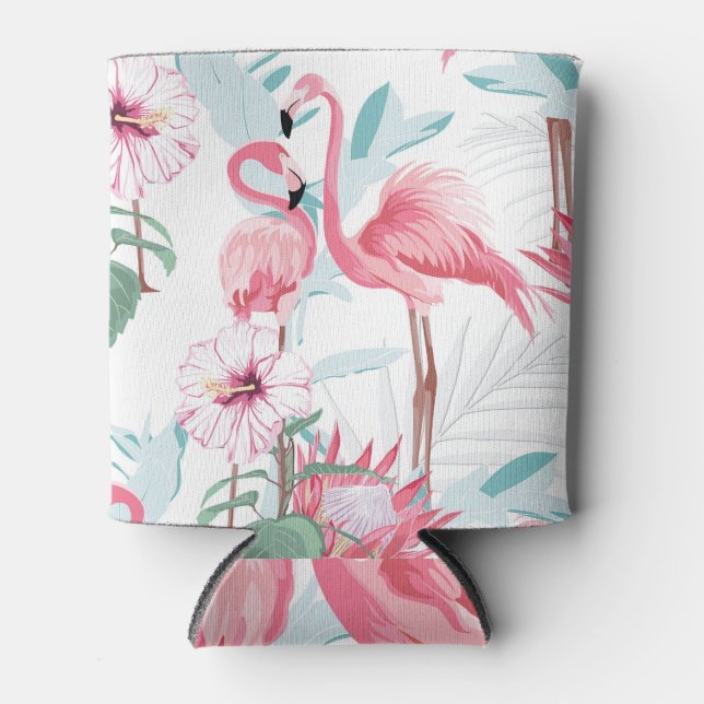 Porta-lata Flamingo Rosa: Flores Exóticas Sem Olhos. (Frente)