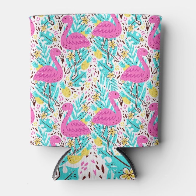 Porta-lata Flamingo Tropical de Verão: Elementos Brilhantes (Frente)
