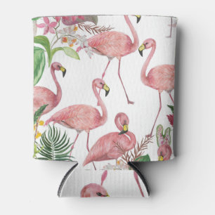Porta-lata Flamingo Tropical Leaves Watercolor Patterno