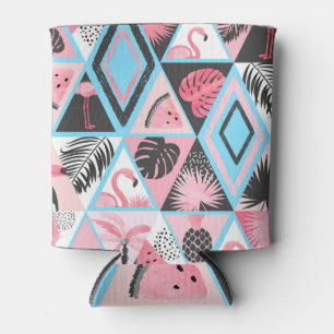 Porta-lata Flamingo tropical, padrão de palma.