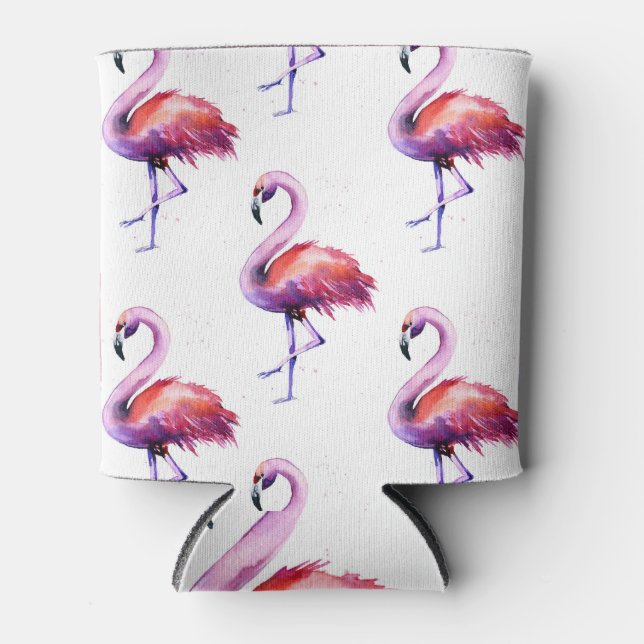 Porta-lata Flamingos com salpicos: padrão de aquarela. (Frente)
