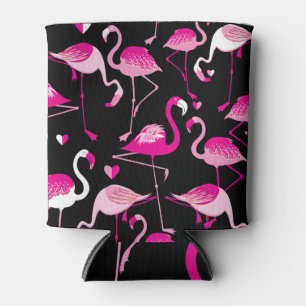 Porta-lata flamingos cor-de-rosa, padrão sem costura escuro.