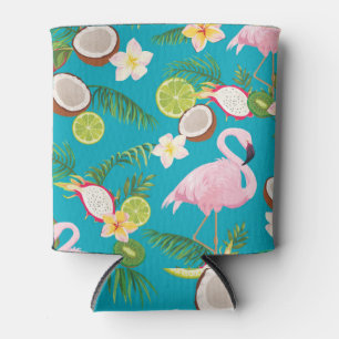 Porta-lata Flamingos cor-de-rosa: padrão tropical sem costura
