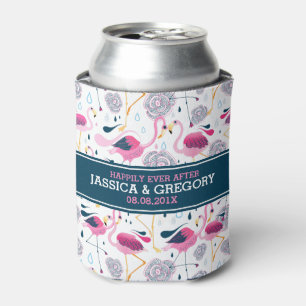 Porta-lata Flamingos cor-de-rosa & teste padrão de flores