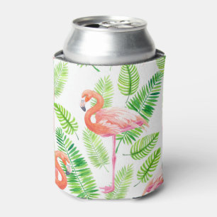 Porta-lata Flamingos e folhas tropicais